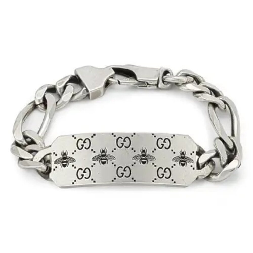 Gucci NWT Authentic Signature Men's GG and Bee Chain ID Bracelet